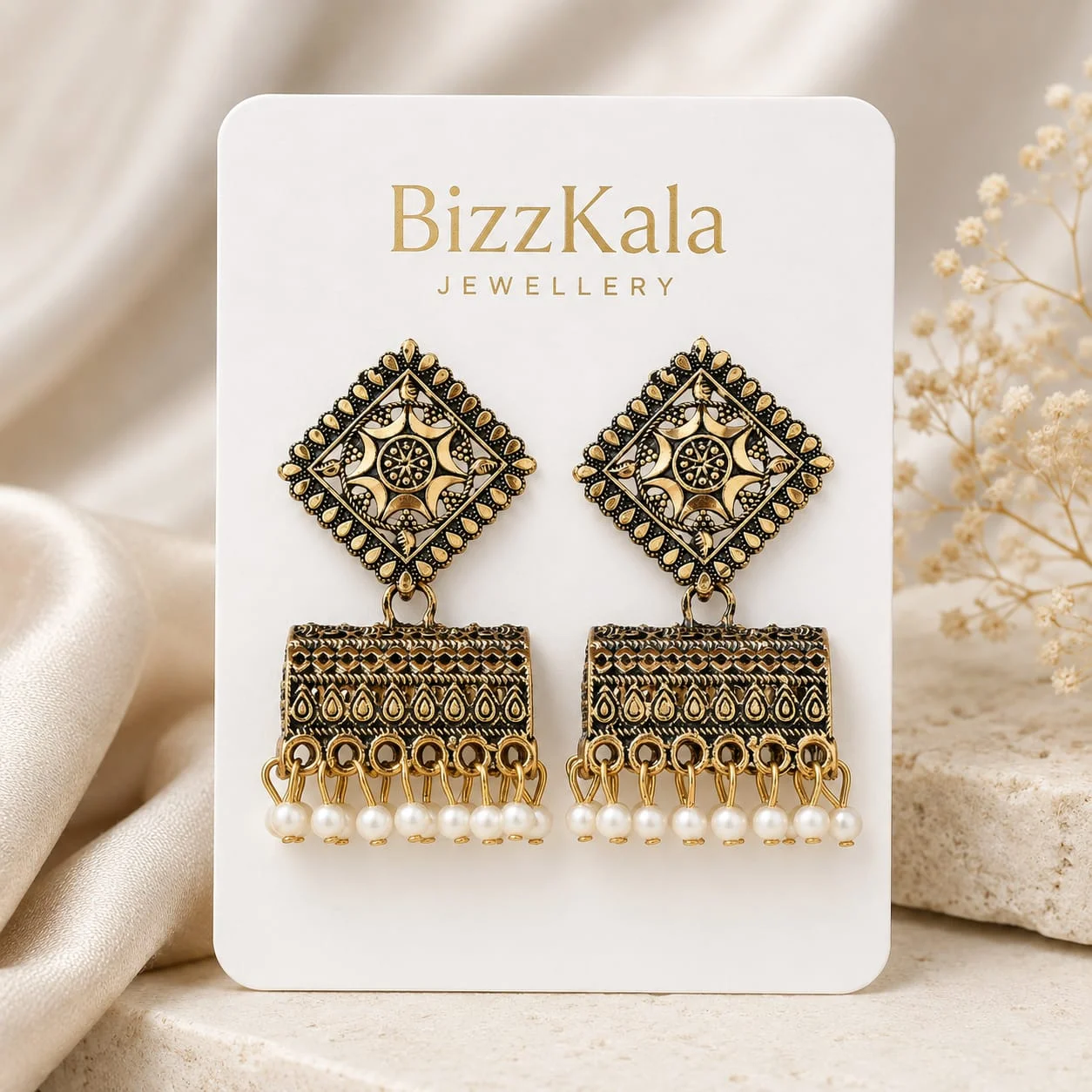 Antique Pearl Barrel Jhumka for Women - Image 1