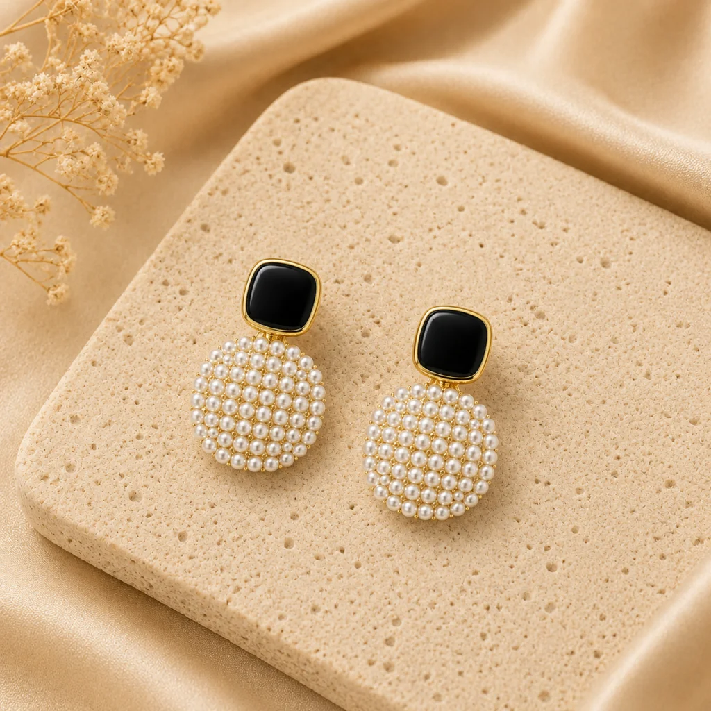 Black Pearl Disc Earrings for Women