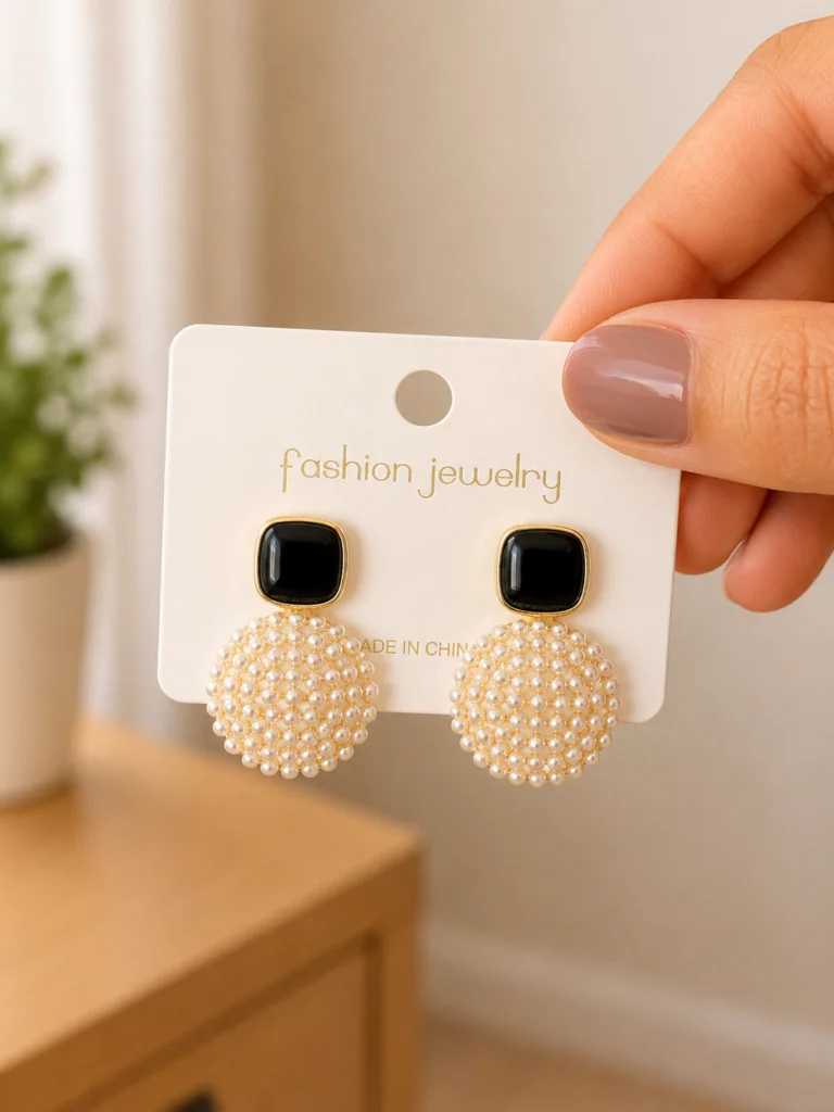 Black Pearl Disc Earrings for Women