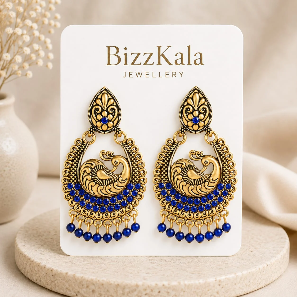 Blue Peacock Antique Jhumka for Women - Image 1