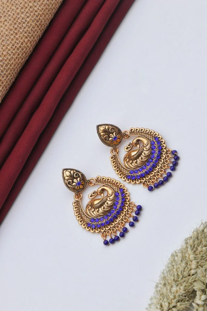 Blue Peacock Antique Jhumka for Women