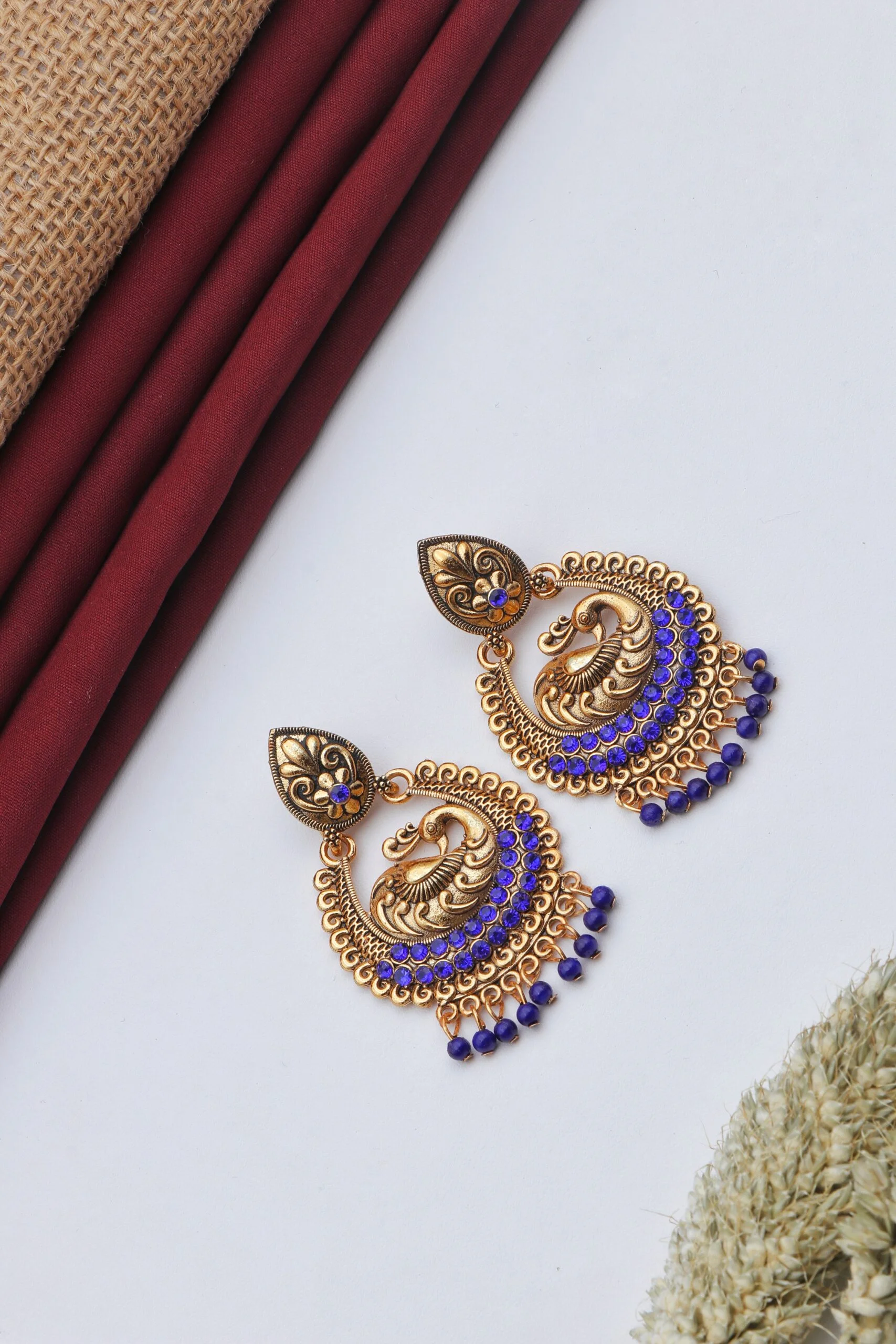 Blue Peacock Antique Jhumka for Women - Image 3