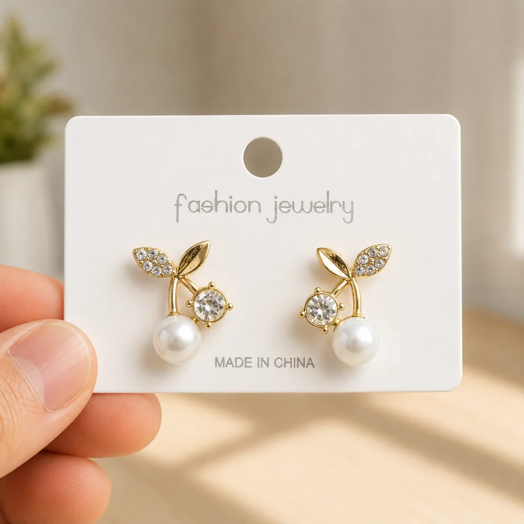 Crystal Leaf Pearl Stud Earrings for Women