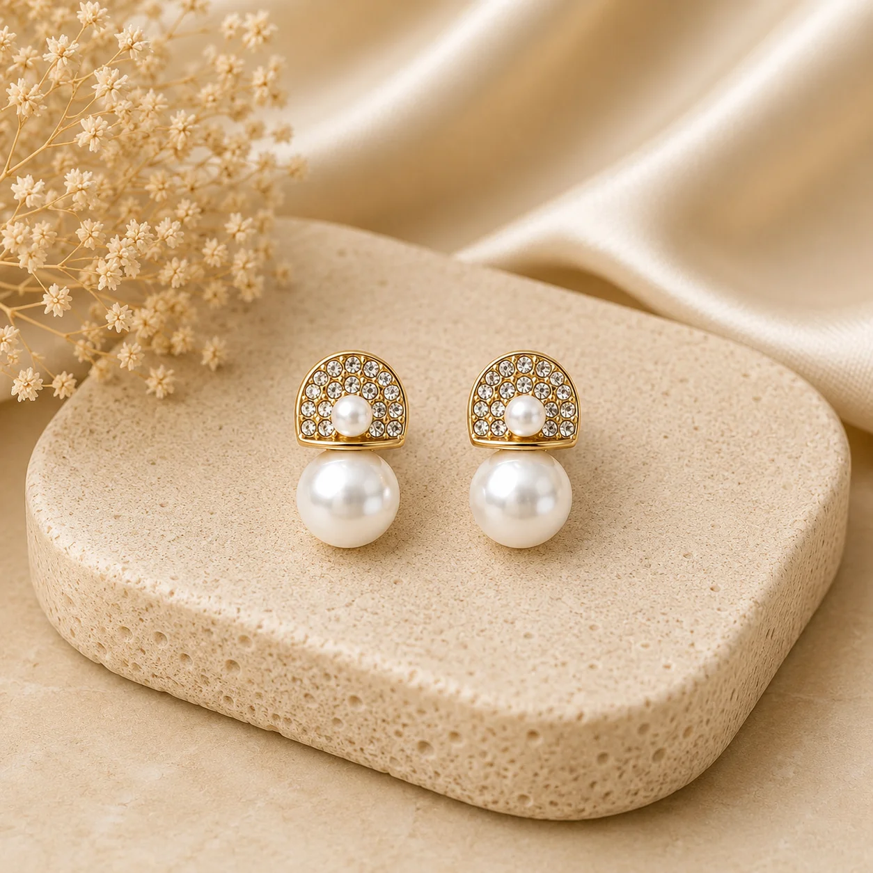 Crystal Arch Pearl Drop Earrings for Women - Image 3