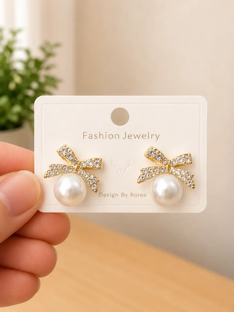 Crystal Bow Pearl Dangle Earrings for Women