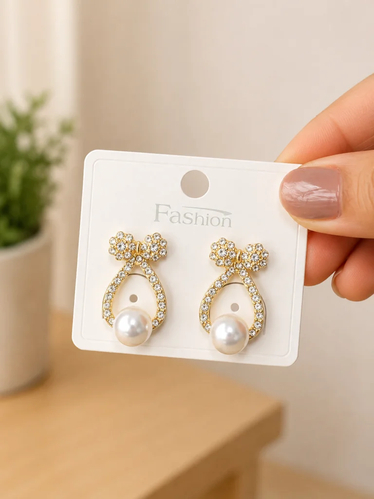 Crystal Bow Pearl Drop Earrings for Women