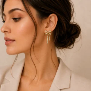 Crystal Bow Tassel Drop Earrings for Women - Image 2