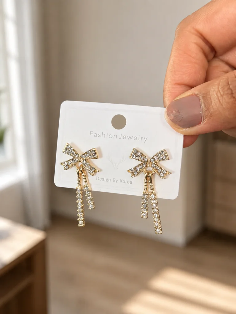 Crystal Bow Tassel Drop Earrings for Women