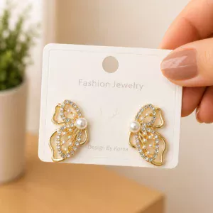 Crystal Butterfly Pearl Stud Earrings for Women - Image 4