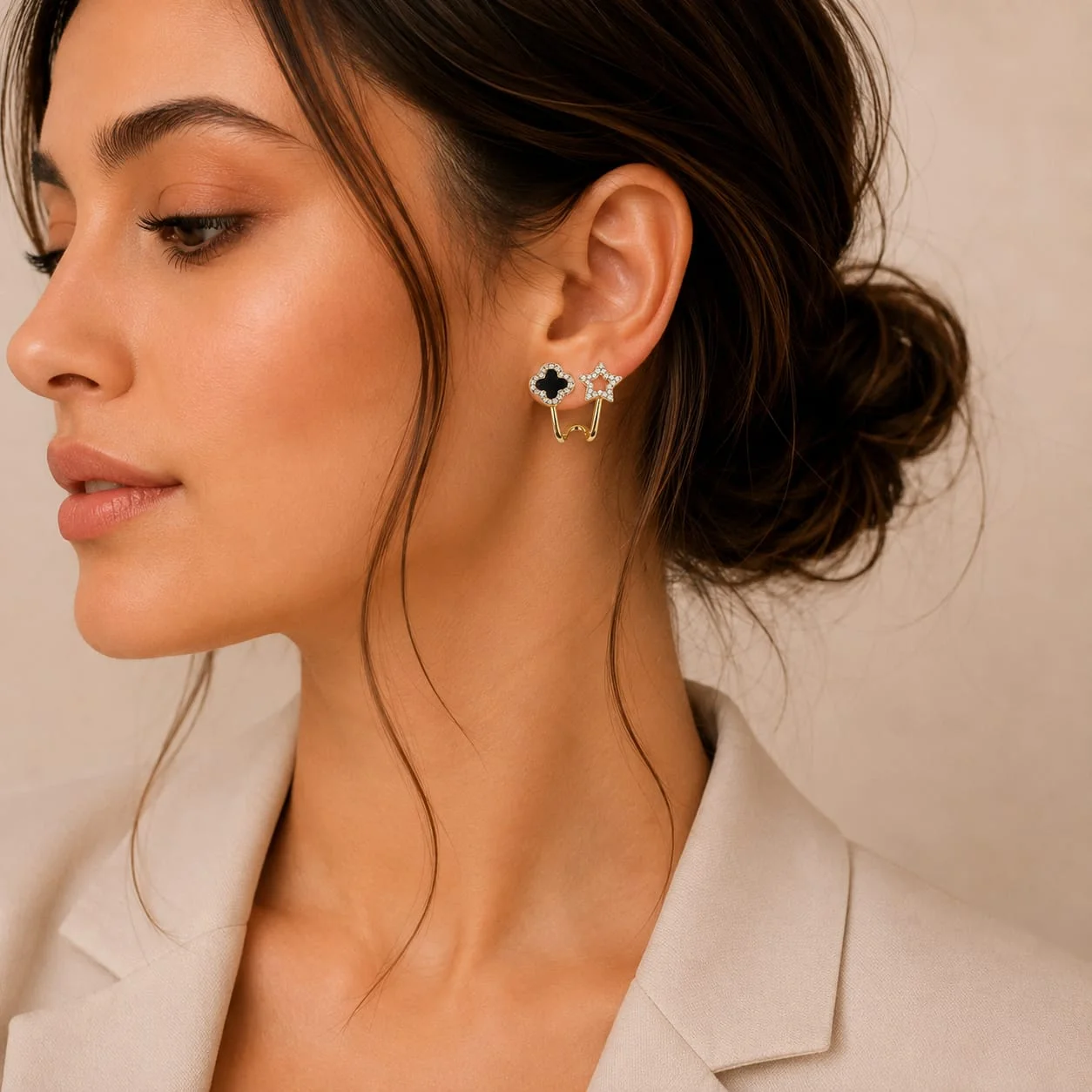 Crystal Clover Star Ear Cuff Earrings for Women - Image 2