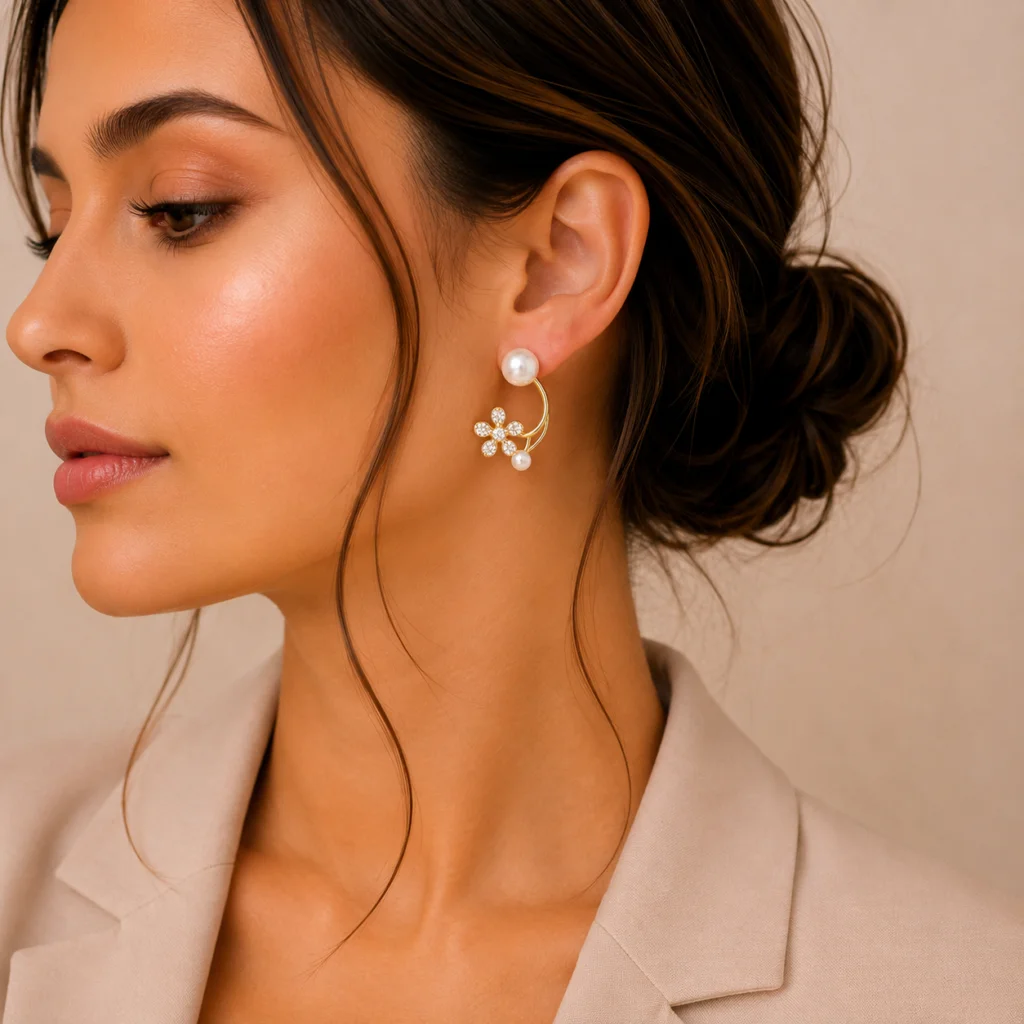 Crystal Flower Pearl Vine Earrings for Women