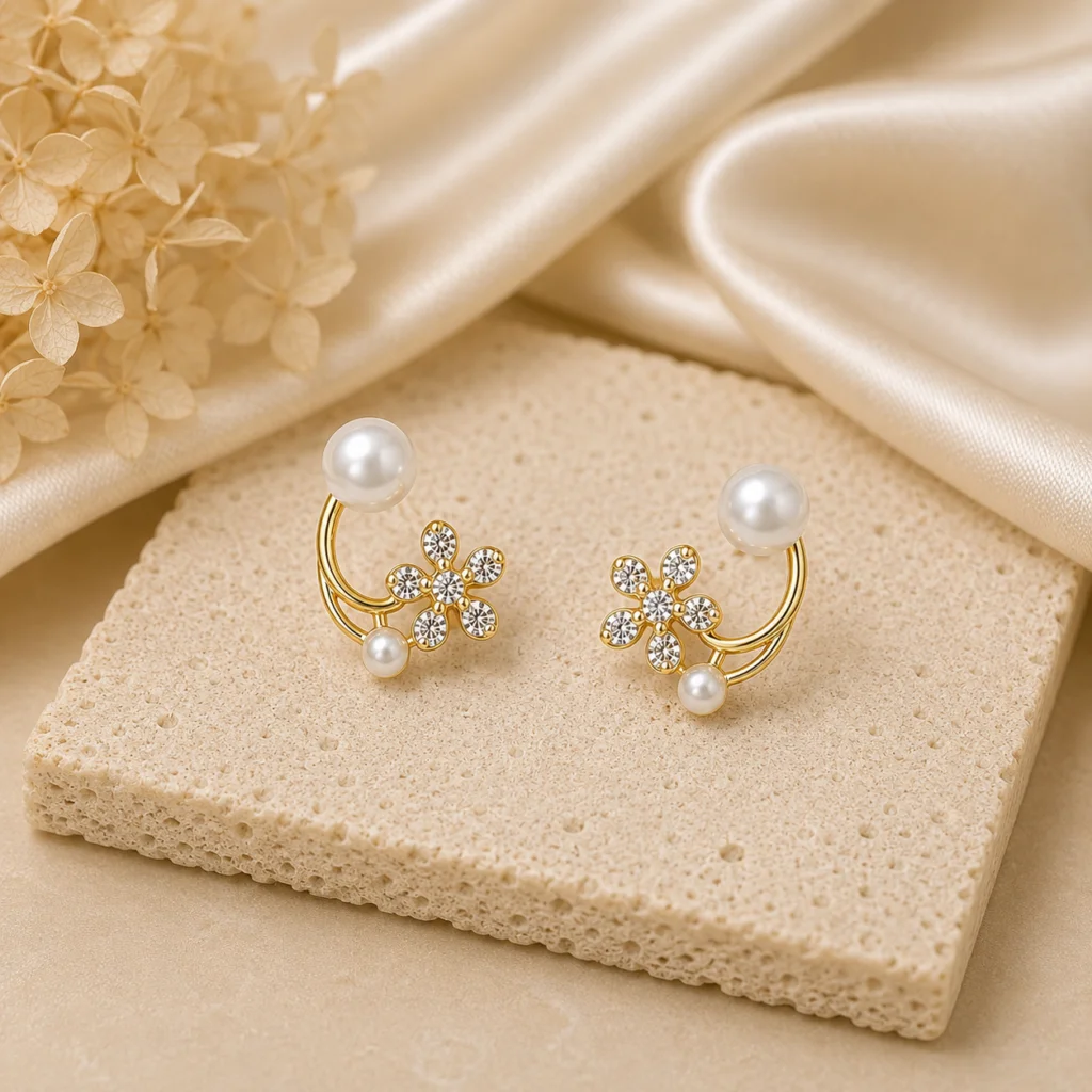 Crystal Flower Pearl Vine Earrings for Women
