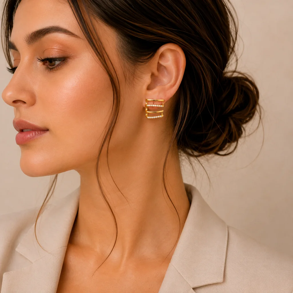 Crystal Four Band Stud Earrings for Women