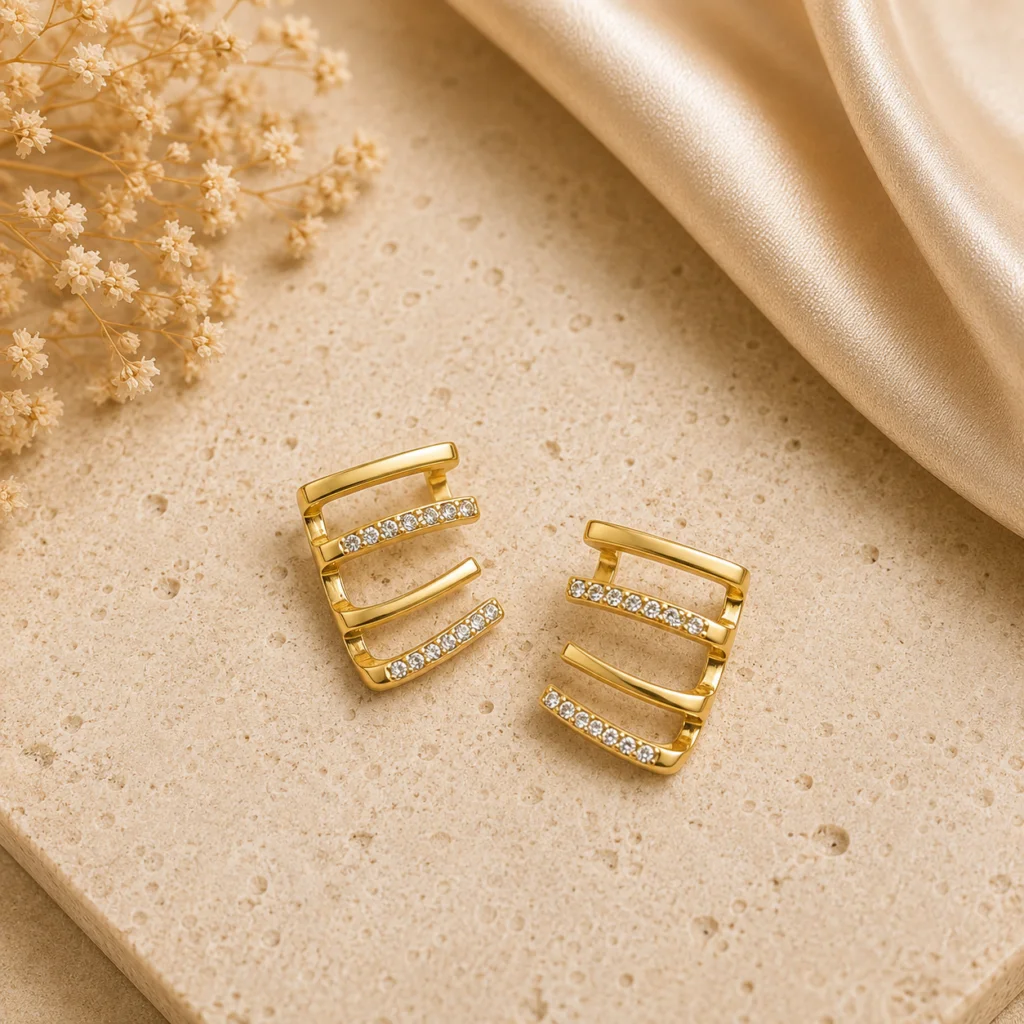 Crystal Four Band Stud Earrings for Women