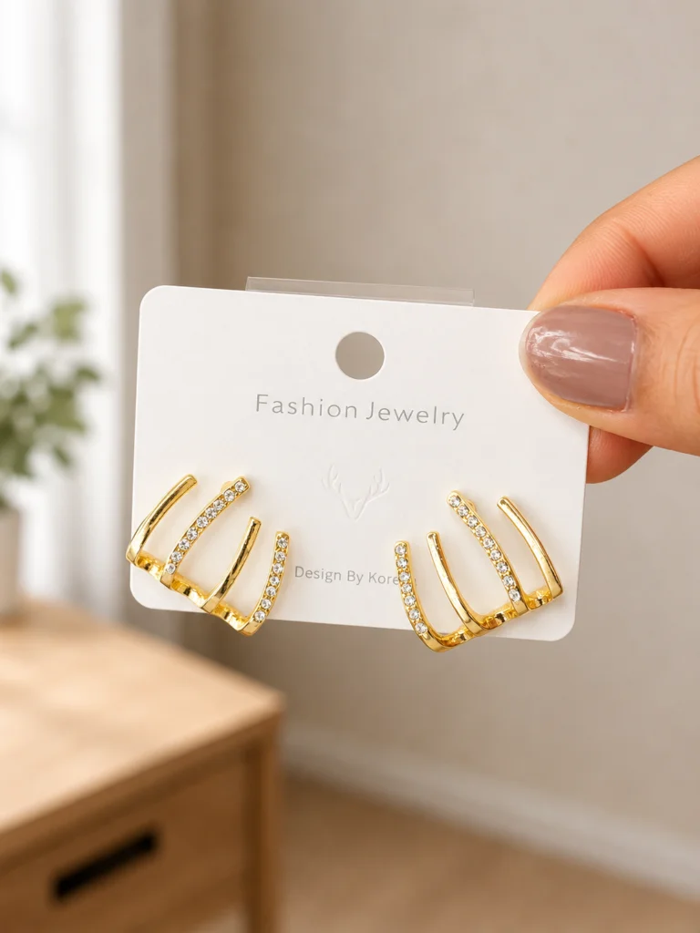 Crystal Four Band Stud Earrings for Women