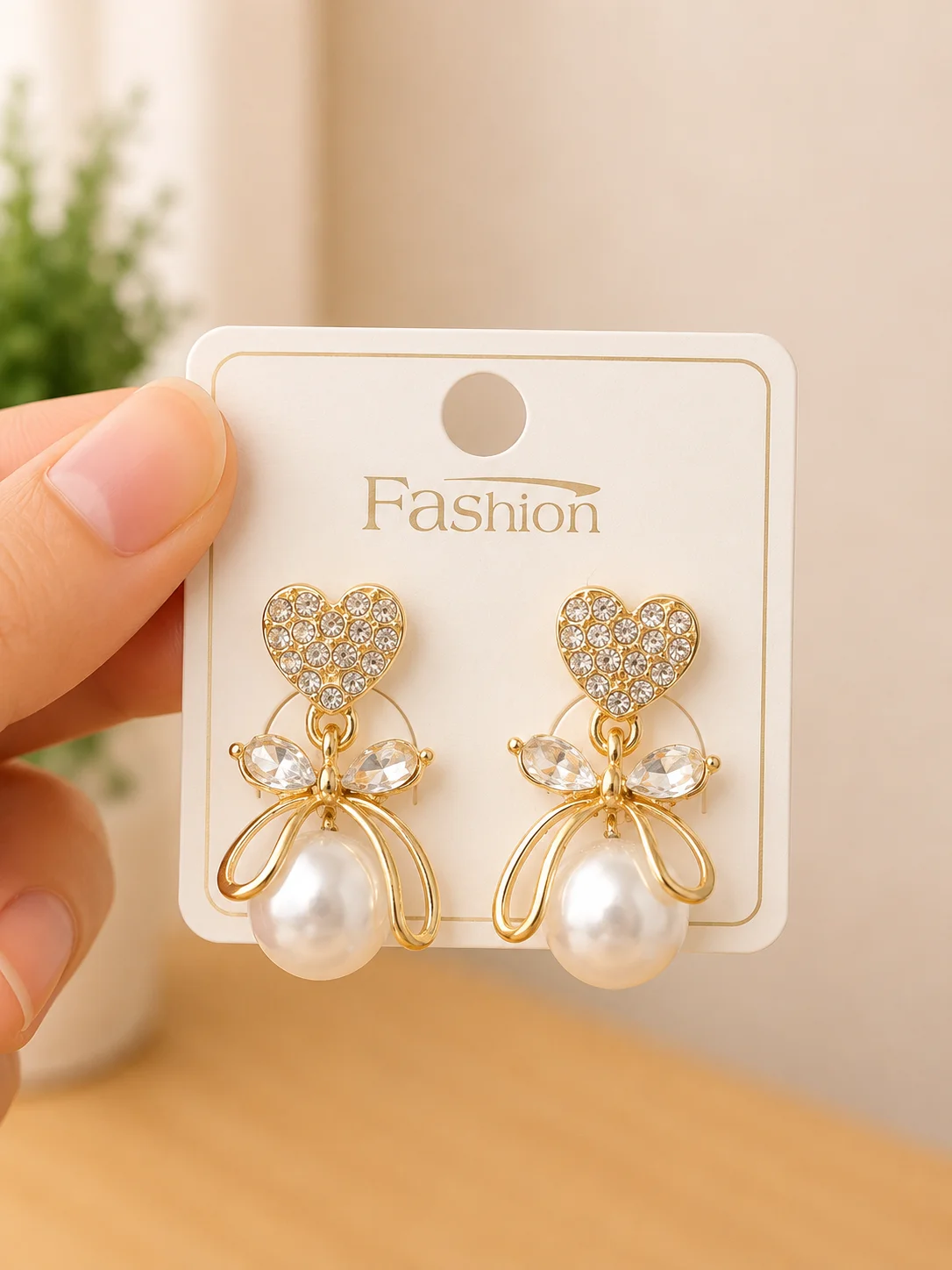 Crystal Heart Pearl Drop Earrings for Women - Image 4