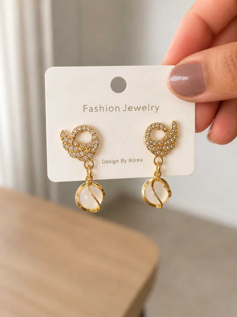 Crystal Leaf Pearl Drop Earrings for Women