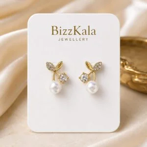 Crystal Leaf Pearl Stud Earrings for Women - Image 1