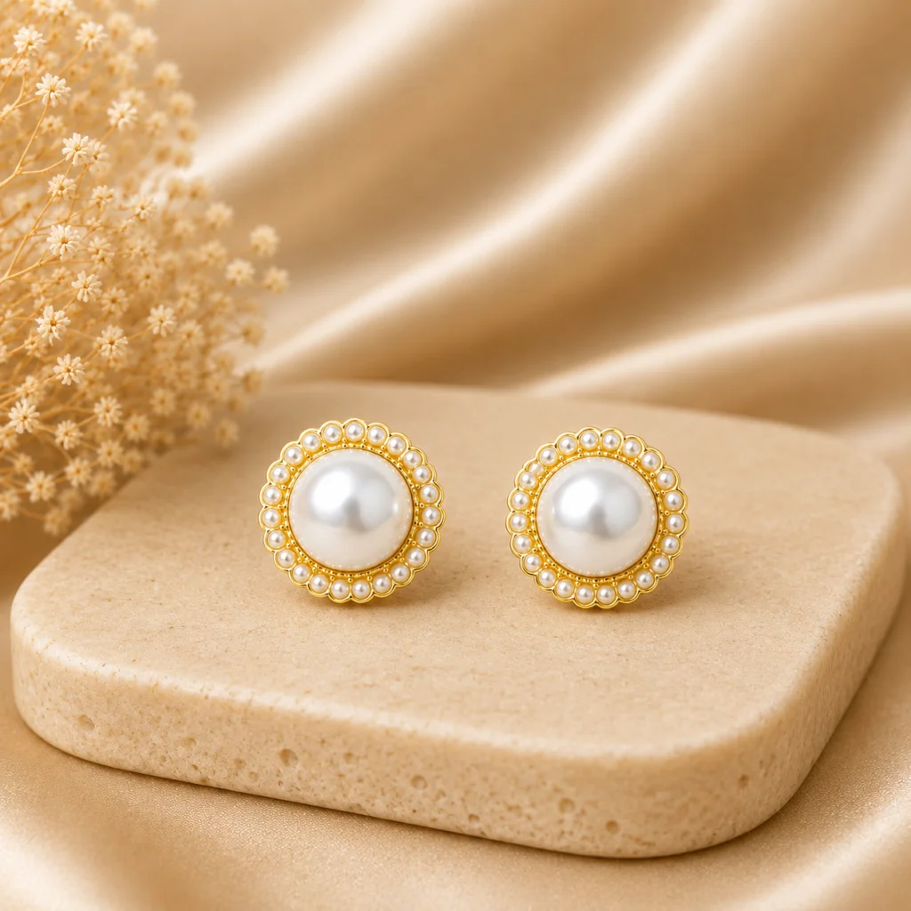 Pearl Halo Stud Earrings for Women