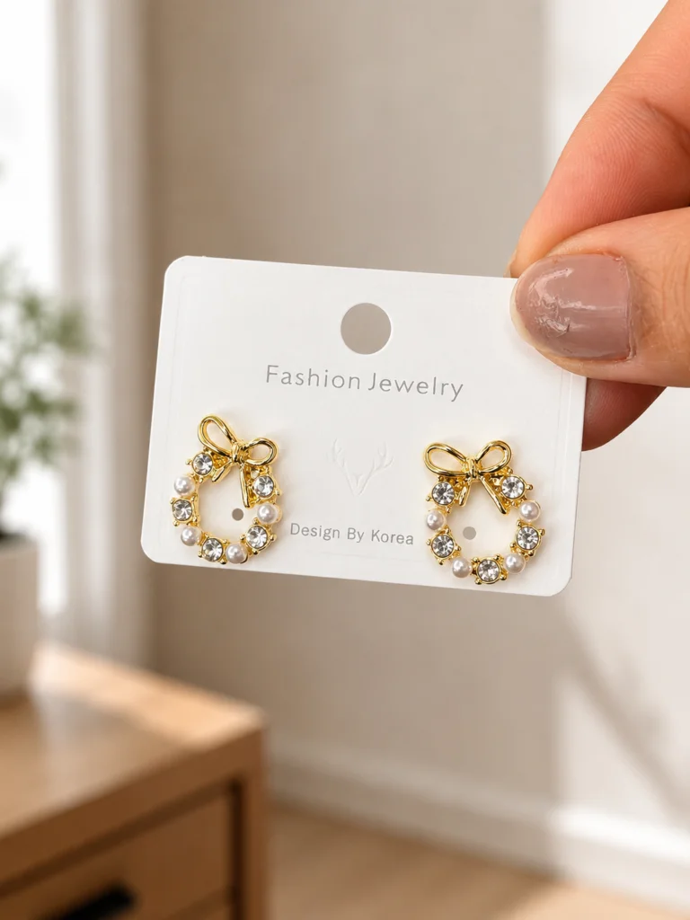 Crystal Pearl Bow Wreath Stud Earrings for Women
