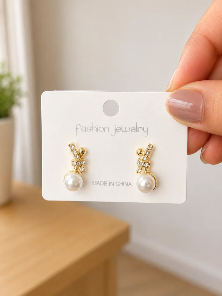 Crystal Ribbon Pearl Drop Earrings for Women
