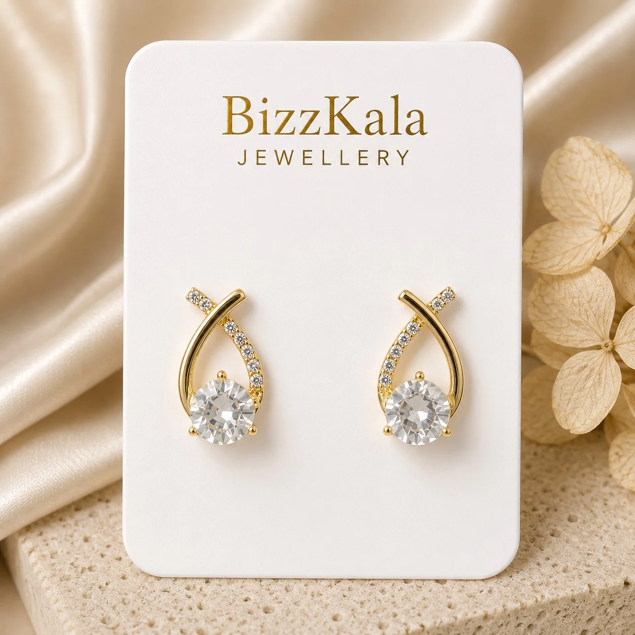 Crystal Ribbon Solitaire Earrings for Women - Image 1