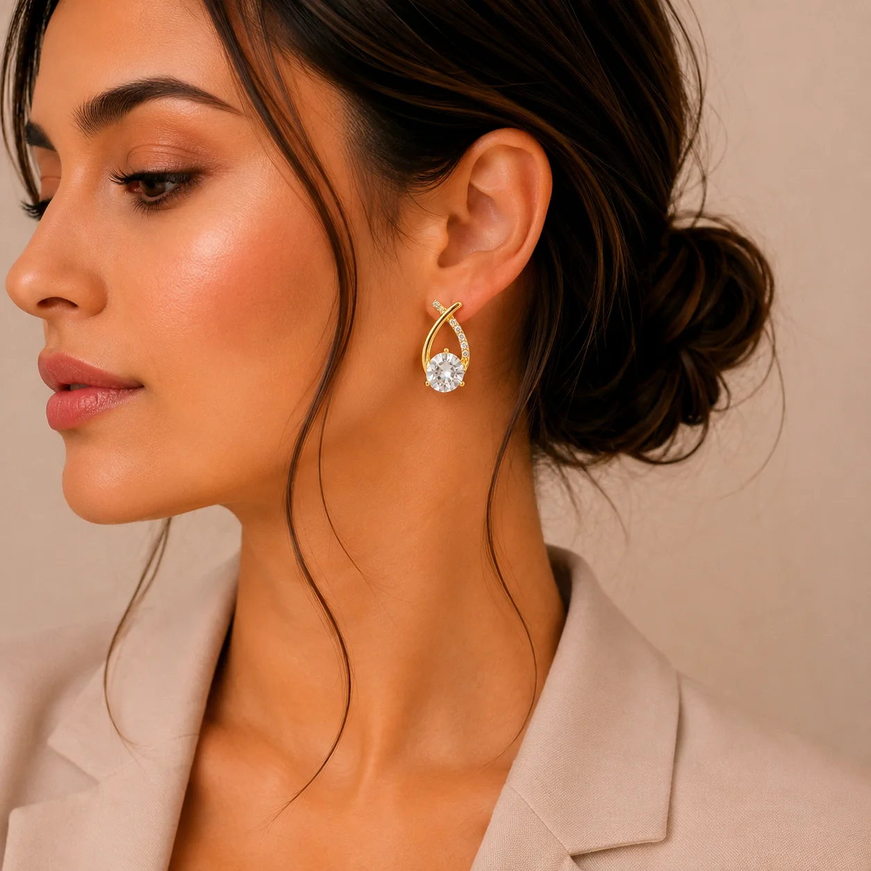 Crystal Ribbon Solitaire Earrings for Women - Image 2