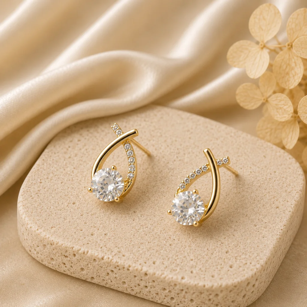Crystal Ribbon Solitaire Earrings for Women