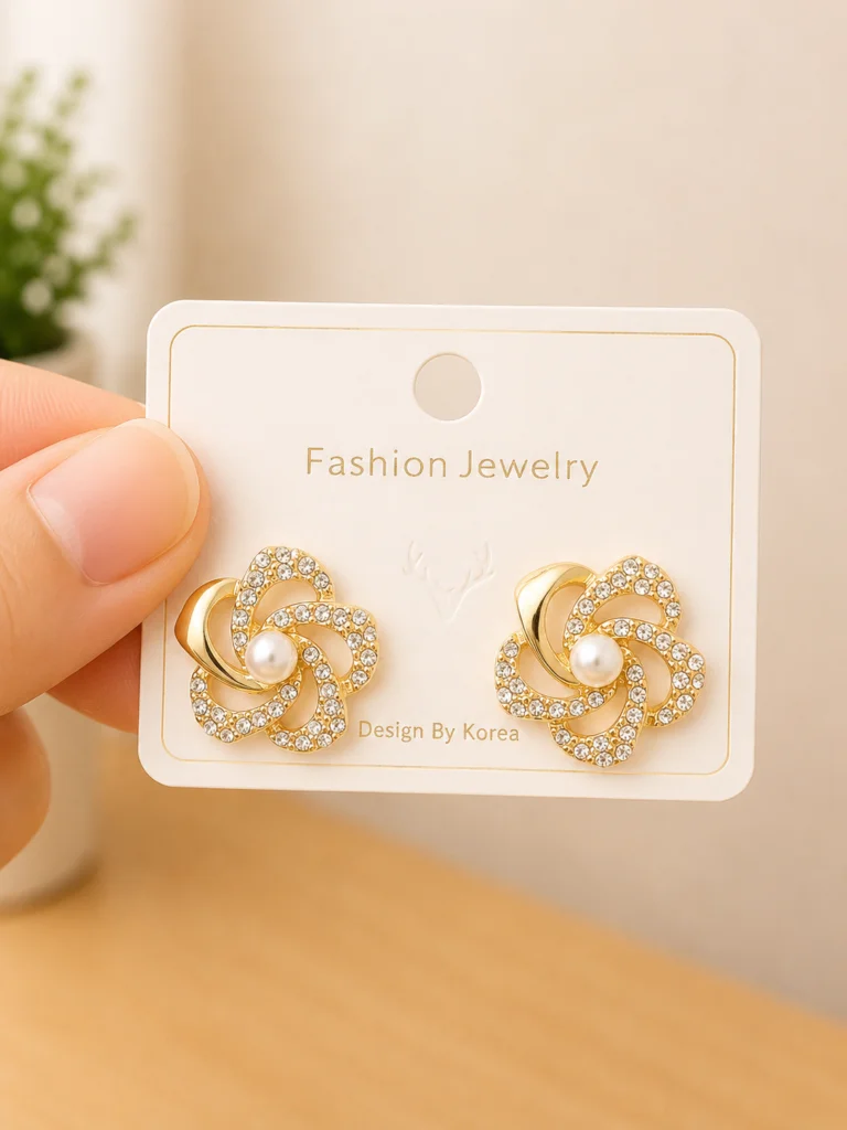 Crystal Swirl Pearl Stud Earrings for Women