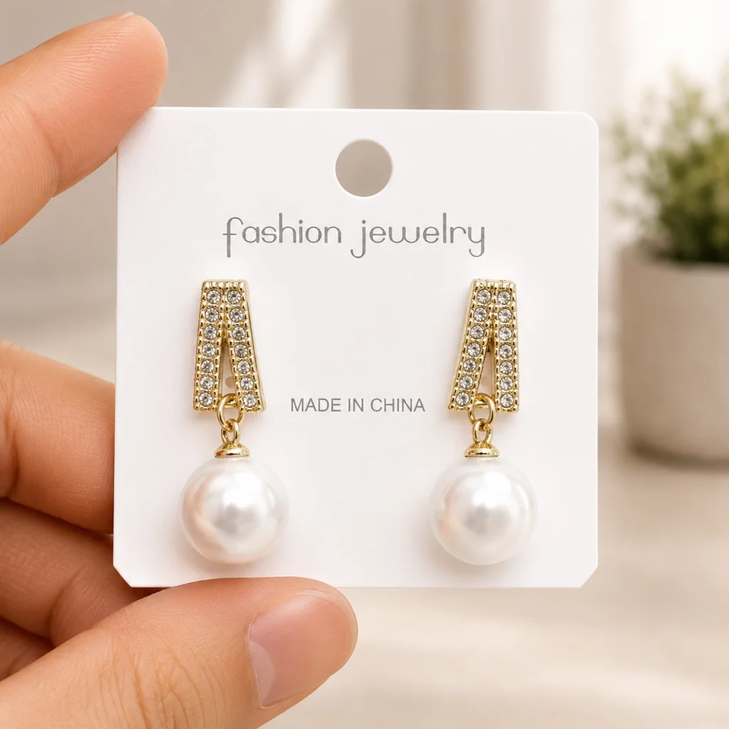 Crystal Triangle Pearl Drop Earrings for Women