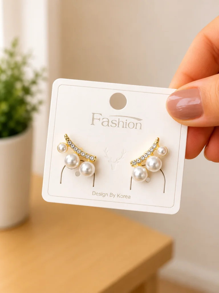 Curved Pearl Crystal Bar Earrings for Women