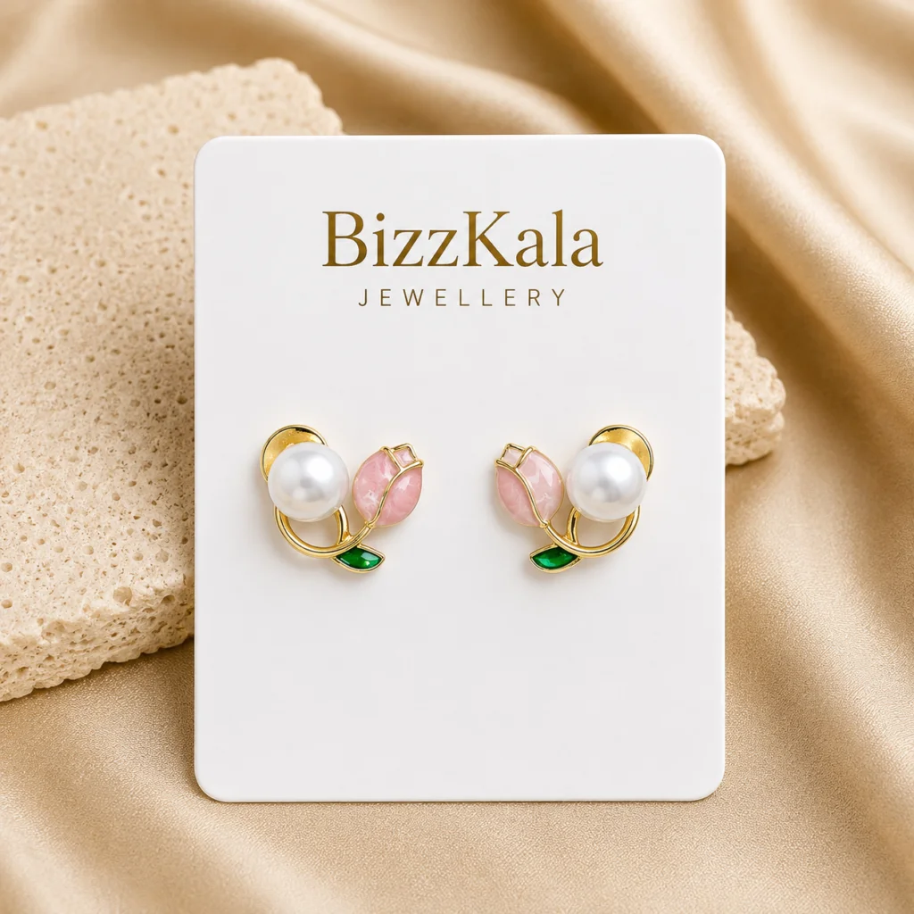 Double Tulip Pearl Stud Earrings for Women