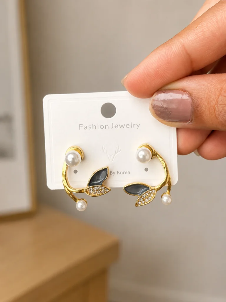 Enamel Leaf Pearl Vine Earrings for Women