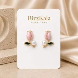 Enamel Tulip Pearl Stud Earrings for Women - Image 1