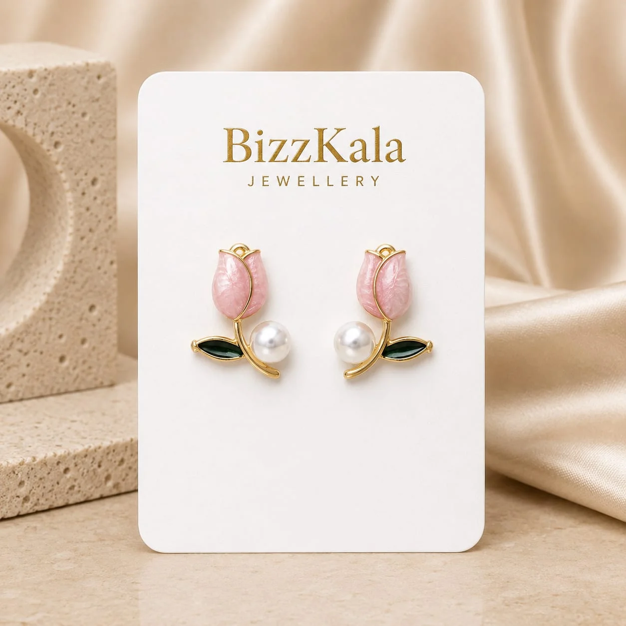 Enamel Tulip Pearl Stud Earrings for Women - Image 1