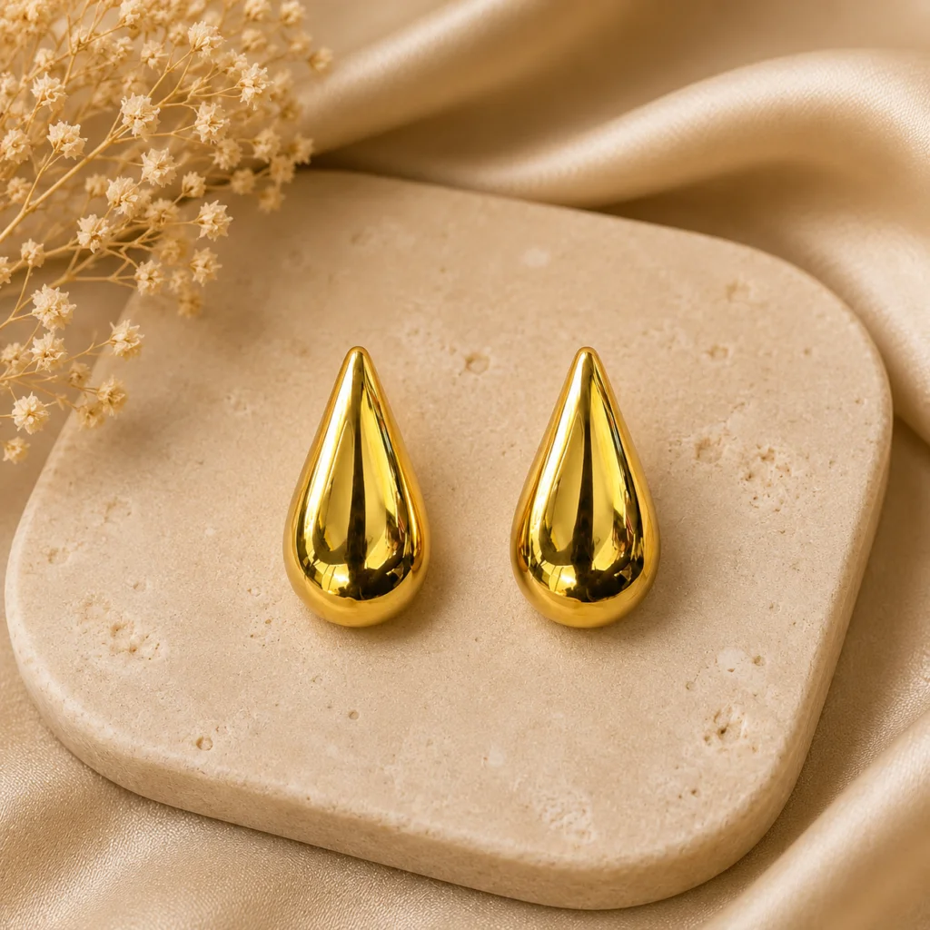 Gold Teardrop Stud Earrings for Women
