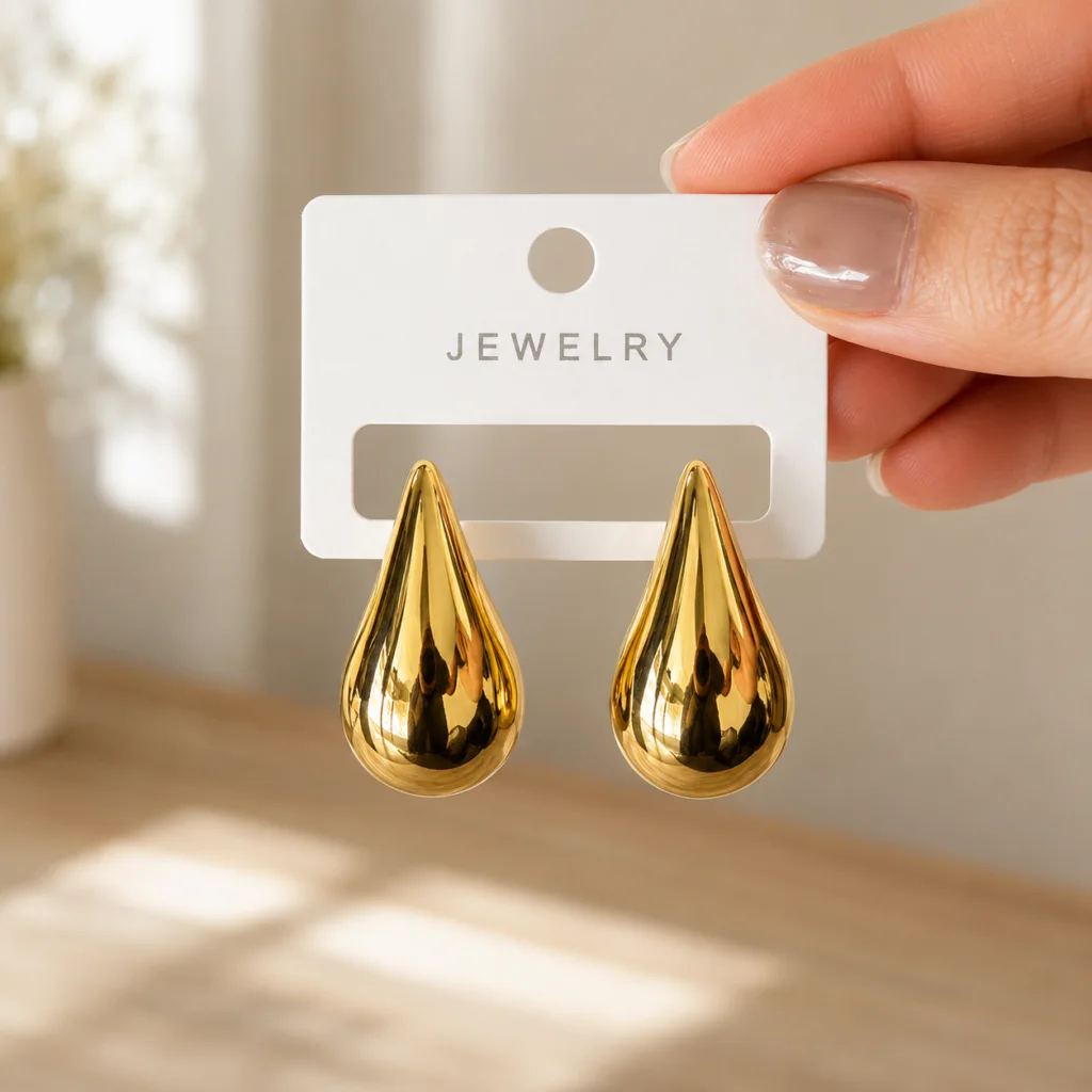Gold Teardrop Stud Earrings for Women