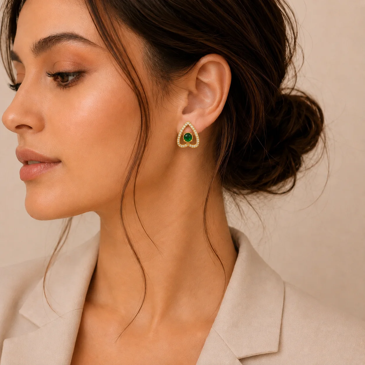 Green Crystal Triangle Stud Earrings for Women - Image 2
