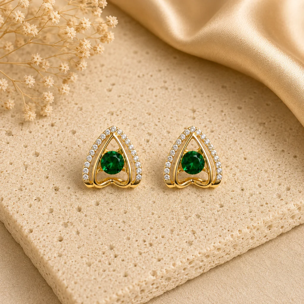 Green Crystal Triangle Stud Earrings for Women