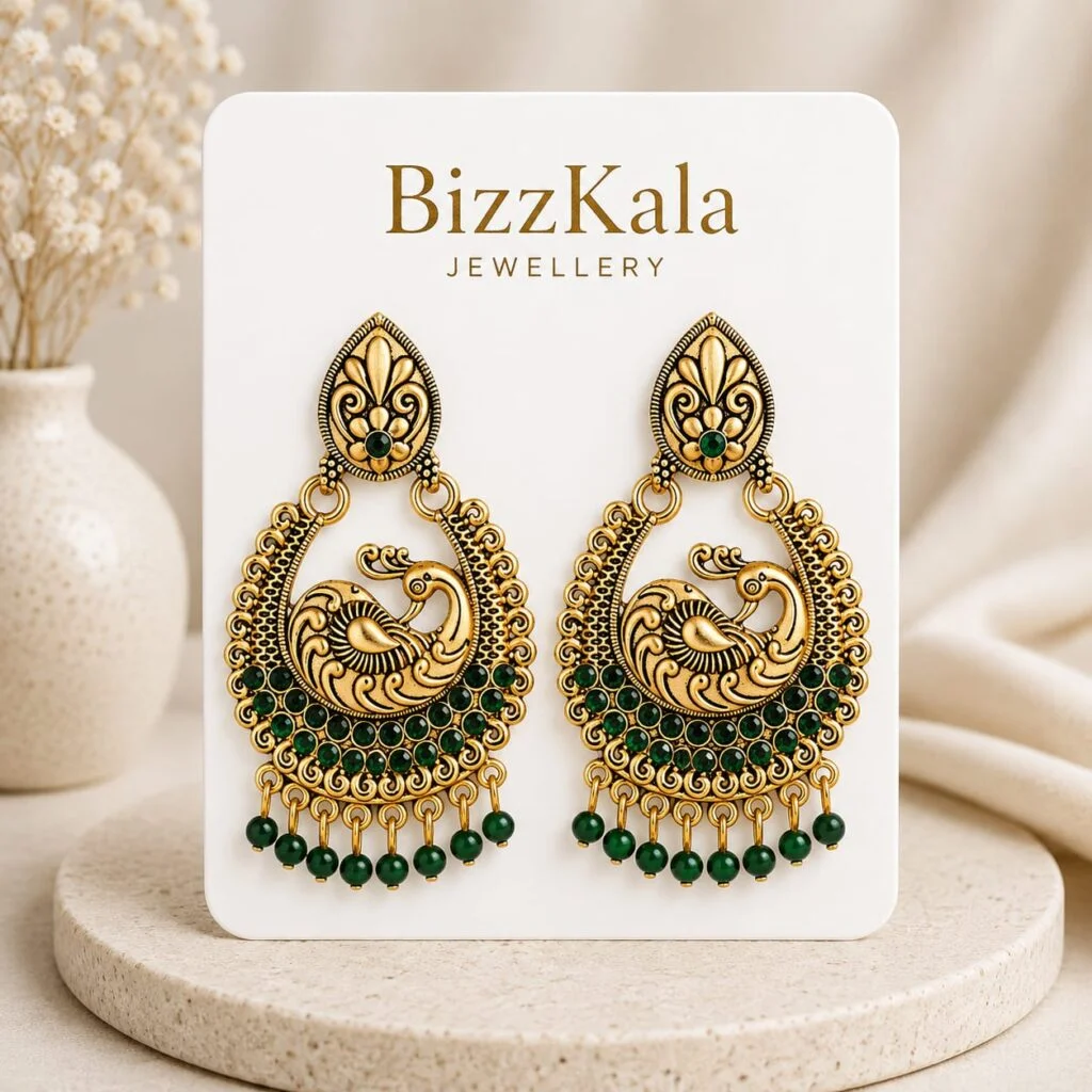 Green Peacock Antique Jhumka for Women