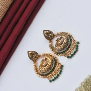 Green Peacock Antique Jhumka for Women - Image 3