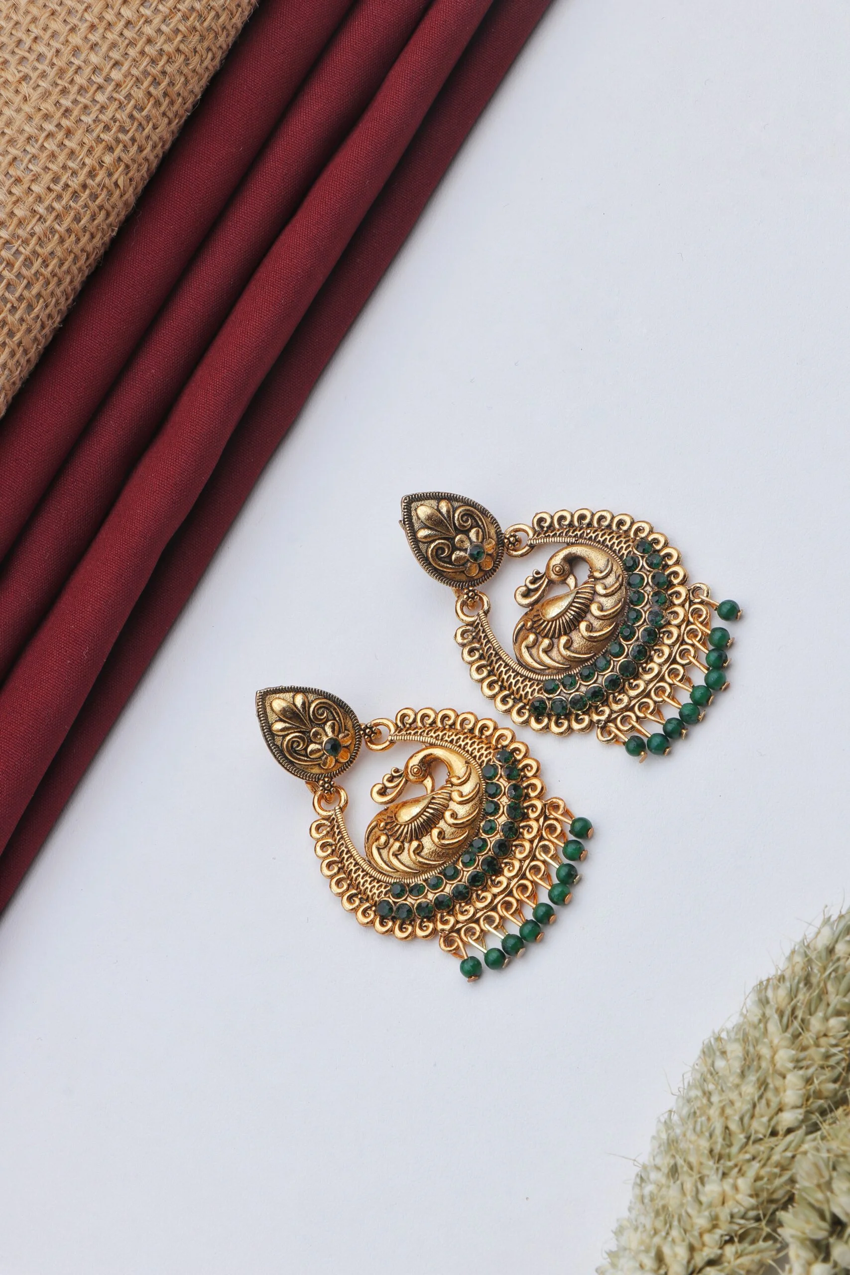 Green Peacock Antique Jhumka for Women - Image 3