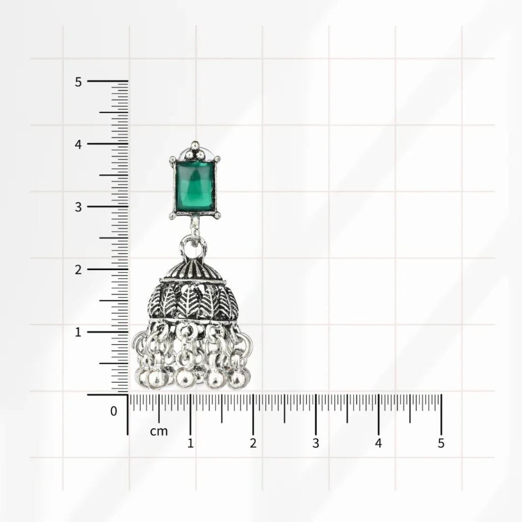 Green Stone Oxidised Jhumka for Women
