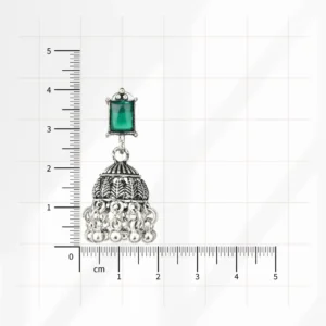 Green Stone Oxidised Jhumka for Women - Image 4