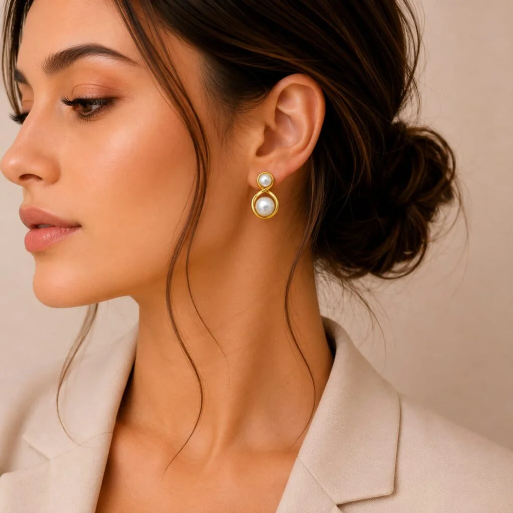 Infinity Pearl Stud Earrings for Women