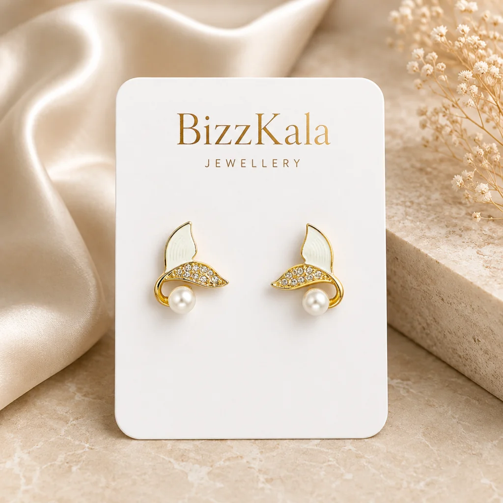 Mermaid Tail Pearl Stud Earrings for Women