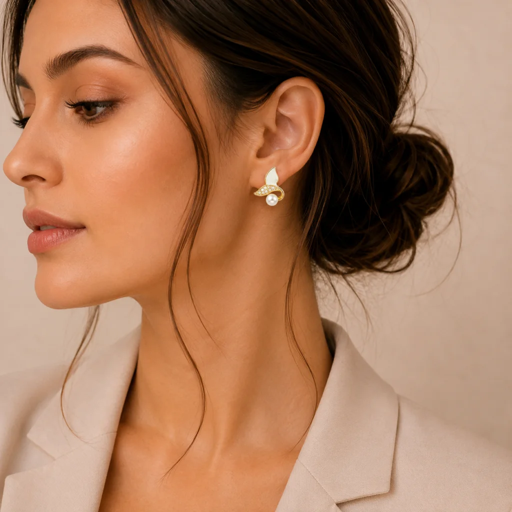 Mermaid Tail Pearl Stud Earrings for Women