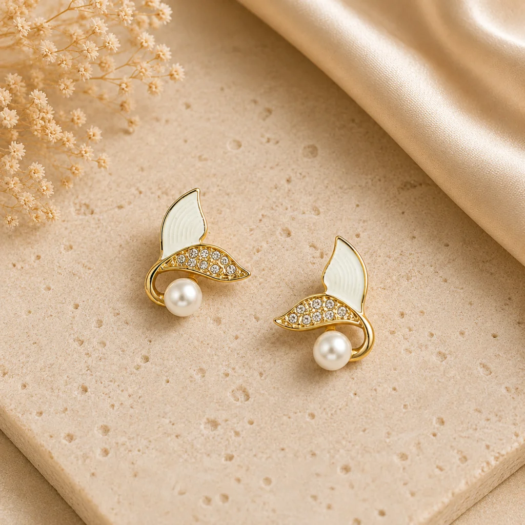 Mermaid Tail Pearl Stud Earrings for Women
