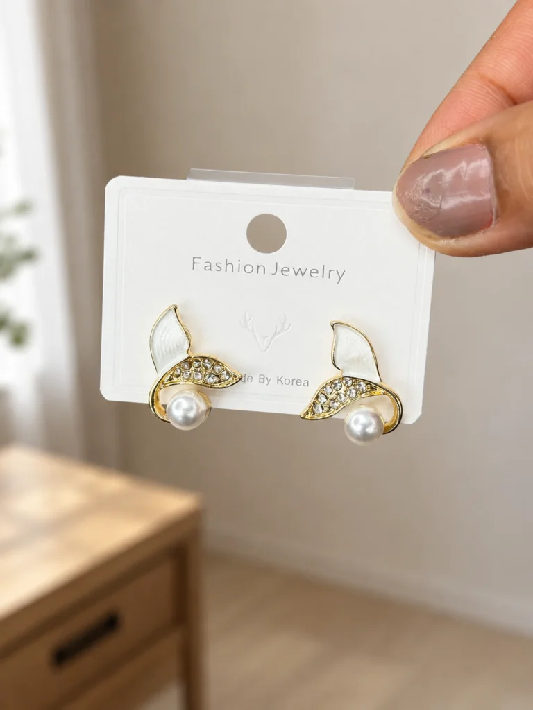 Mermaid Tail Pearl Stud Earrings for Women