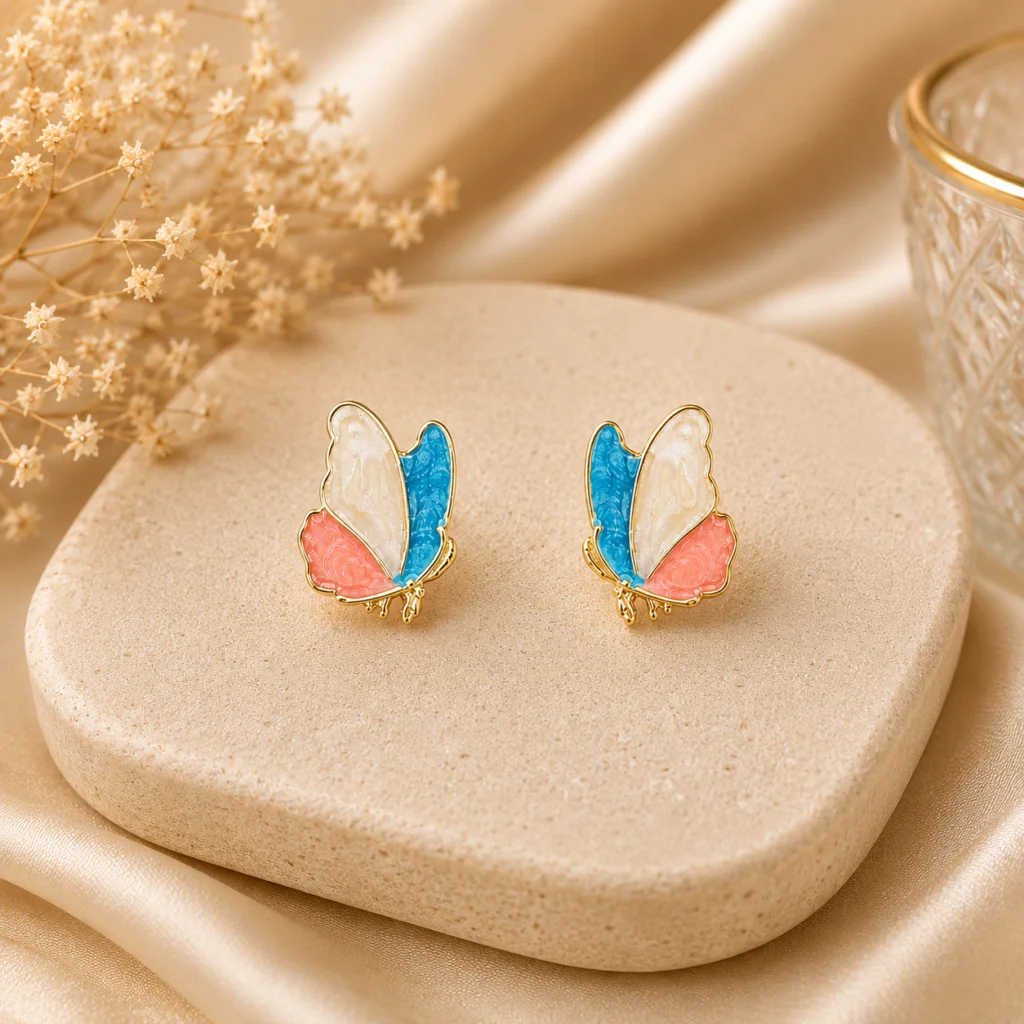 Multicolor Butterfly Stud Earrings for Women